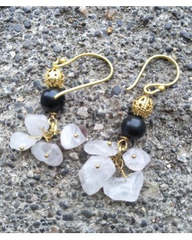 Alphabey's Black & White Gemstone Gold Plated Brass Earrings For Women